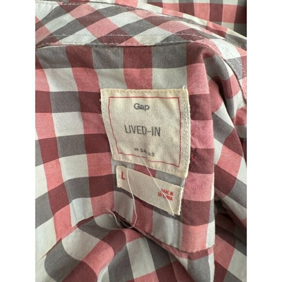 GAP Lived-In Men's Pink & Gray Buffalo Check Plaid Button-Up Shirt Size L - Picture 5 of 5